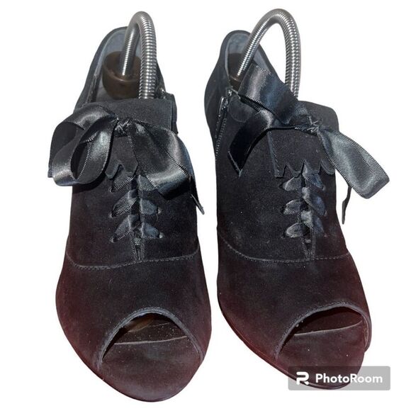 Women's Preview International Black Suede 4.25" Heels Lace Up Size 10 - Picture 2 of 4